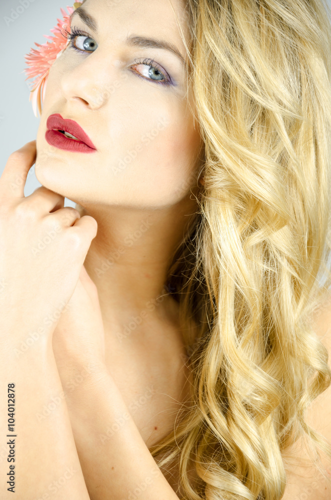 Fototapeta premium Beautiful sensual woman with blue eyes and beautiful hair