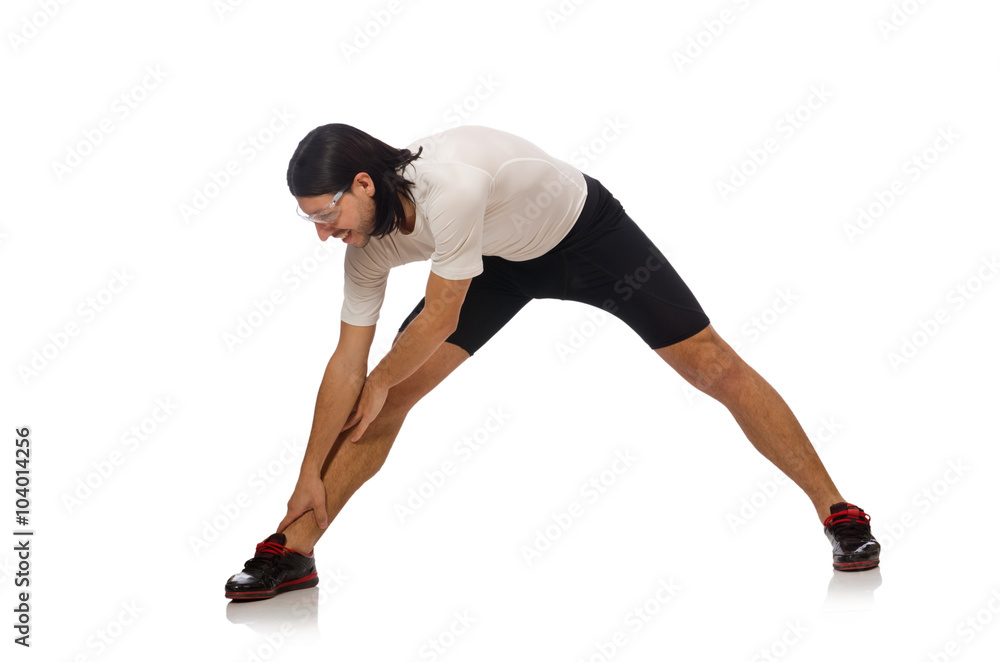 Young man doing sports isolated on the white