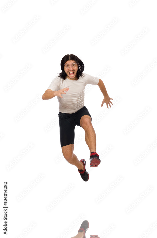 Young man doing sports isolated on the white