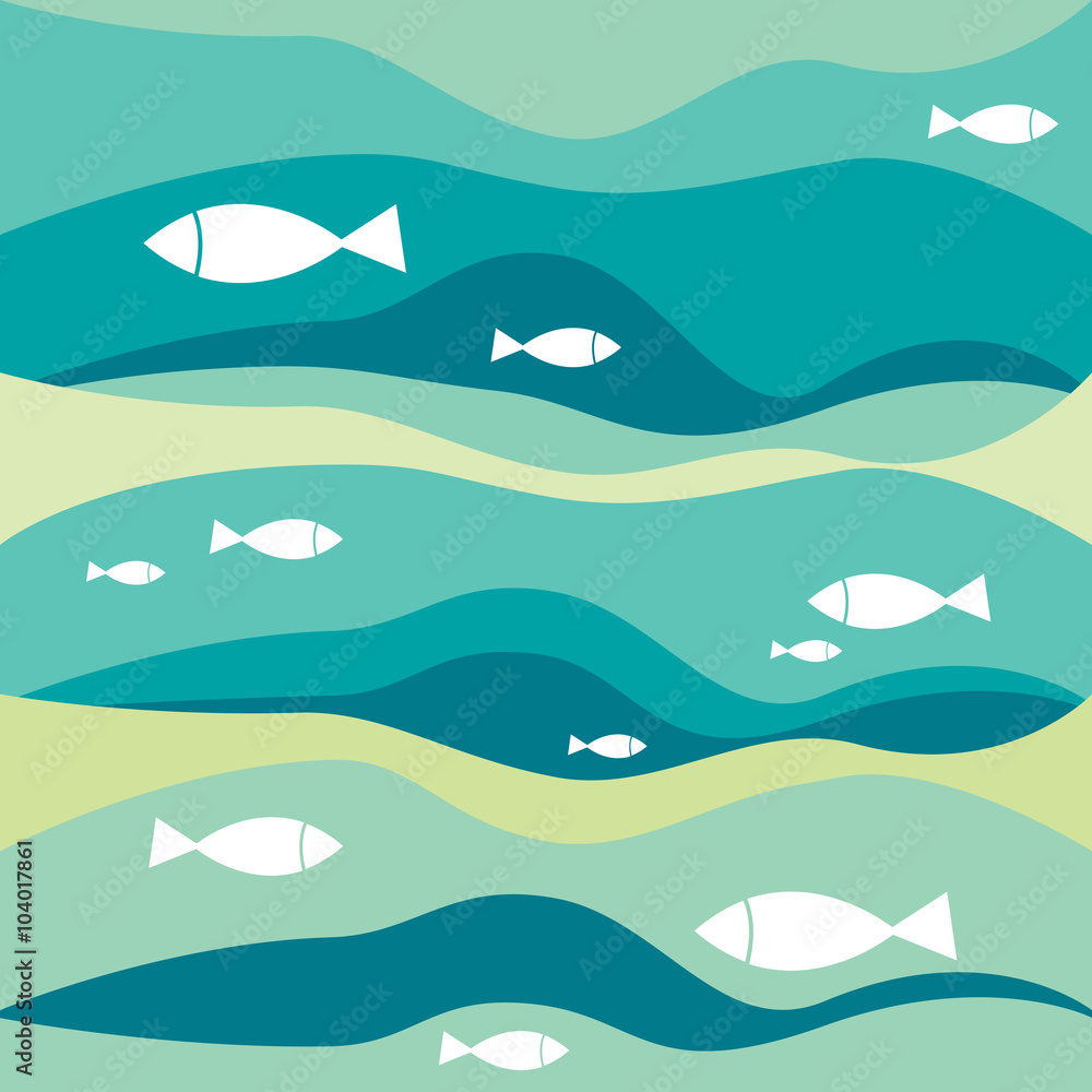 Abstract waves with fishes pattern. Vector sea illustration background. Abstract waves with fishes pattern. Vector sea illustration background.
