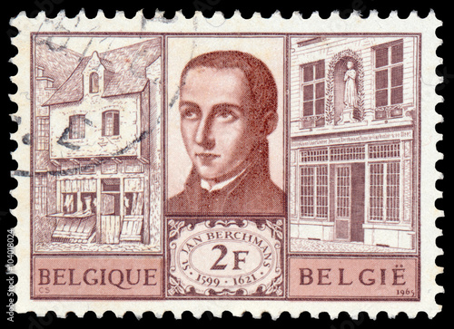 Stamp printed By Belgium shows Holy declaration Jan Berchmans photo