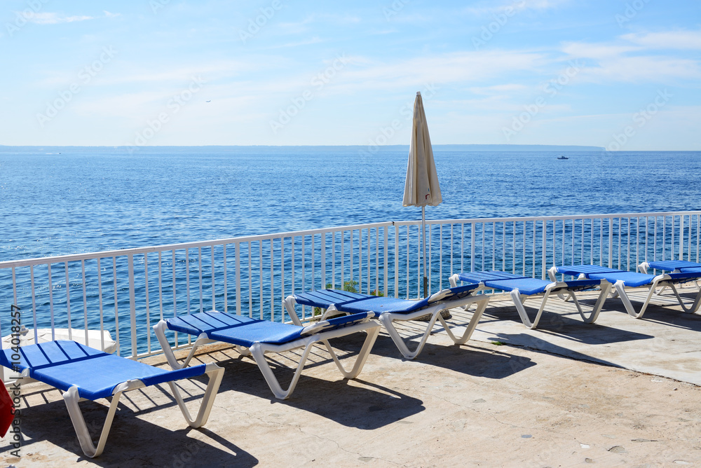 The sea view terrace at luxury hotel, Mallorca, Spain