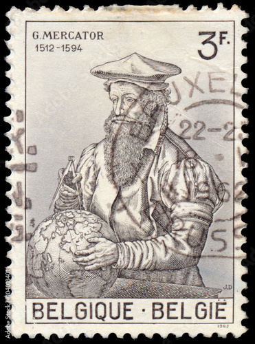 Stamp printed By Belgium shows Gerardus Mercator (1512-1594) photo