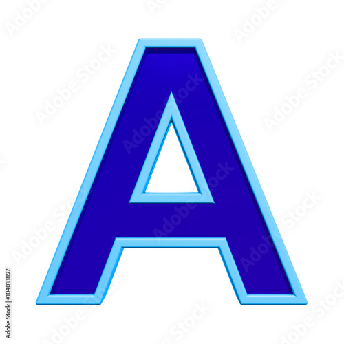 One letter from blue glass with frame alphabet set, isolated on white. Computer generated 3D photo rendering.