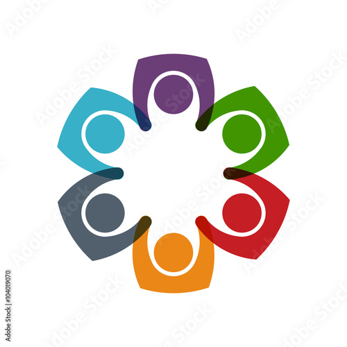 Social media network Six Persons circle union. Vector graphic