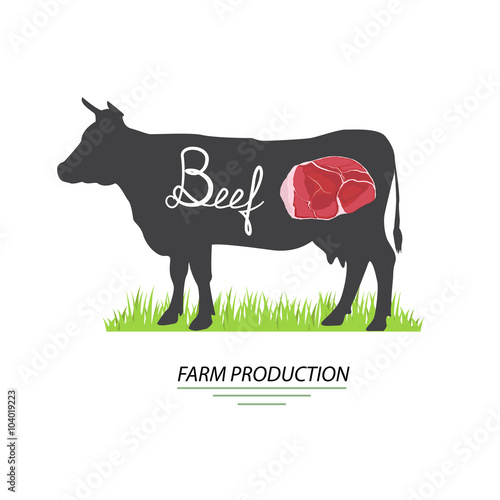 Illustration of cow meat. Beef farm production, vector. Can be used in your own advertisement purposes, products design and etc.