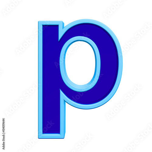 One lower case letter from blue glass with frame alphabet set, isolated on white. Computer generated 3D photo rendering.