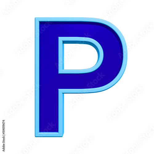 One letter from blue glass with frame alphabet set, isolated on white. Computer generated 3D photo rendering.