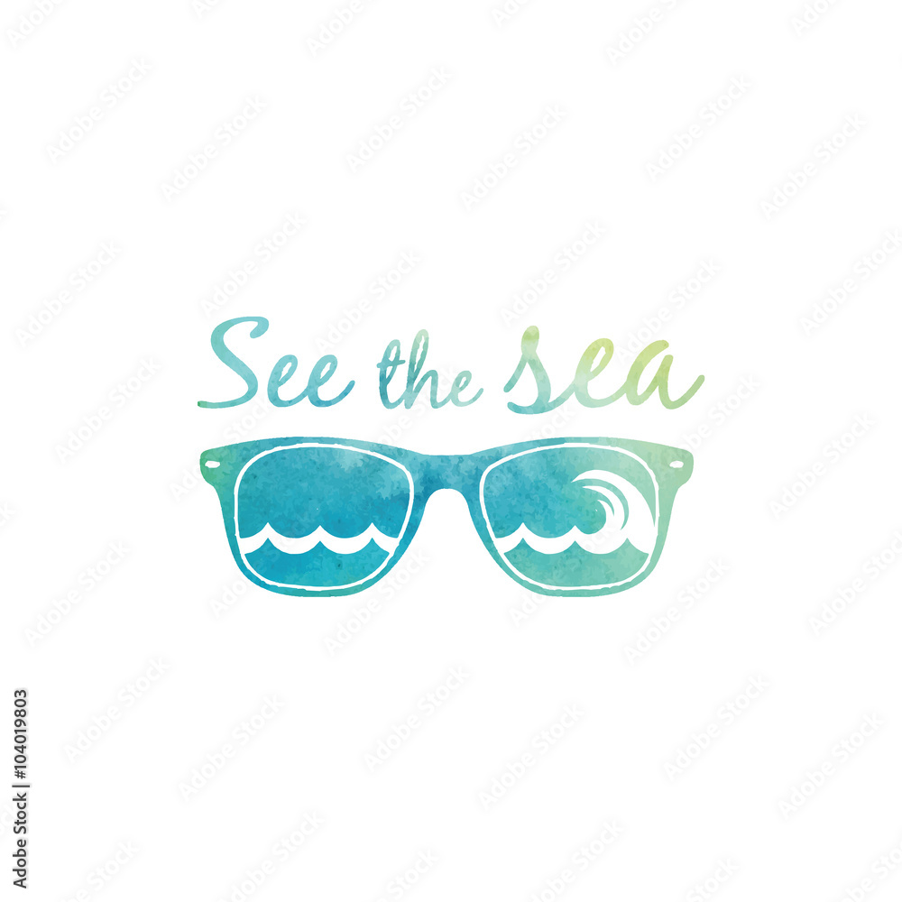 Watercolor sunglasses watching the sea. Watercolor sunglasses watching the sea.