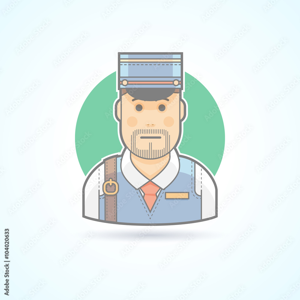 Postman, mailman, delivery man icon. Avatar and person illustration. Flat colored outlined style. Postman, mailman, delivery man icon. Avatar and person illustration. Flat colored outlined style.