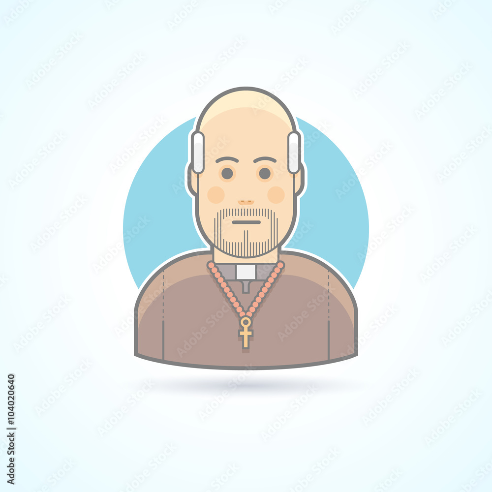 Catholic priest, clergyman in a cassock icon. Avatar and person illustration. Flat colored outlined style.