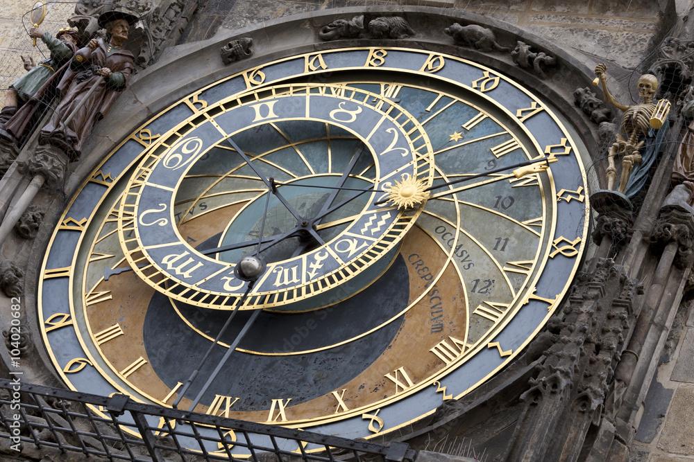 Detail of the historical medieval astronomical Clock in Prague on Old Town Hall , Czech Republic