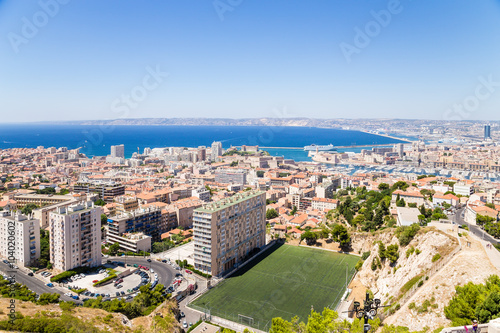 Marseille. View of the city center and the port from the Garde hill
