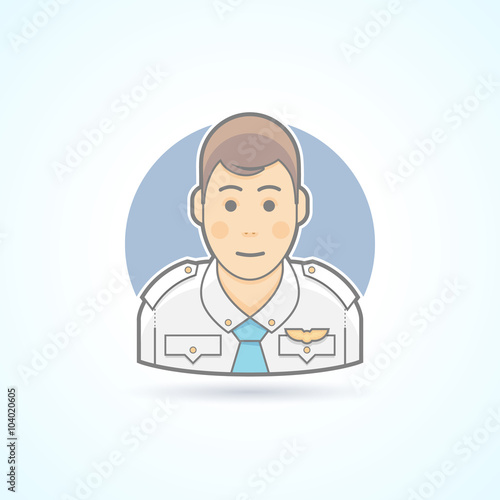 Steward, second pilot, air service man icon. Avatar and person illustration. Flat colored outlined style.