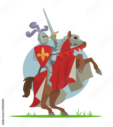 Knight on horseback. Vector cartoon illustration