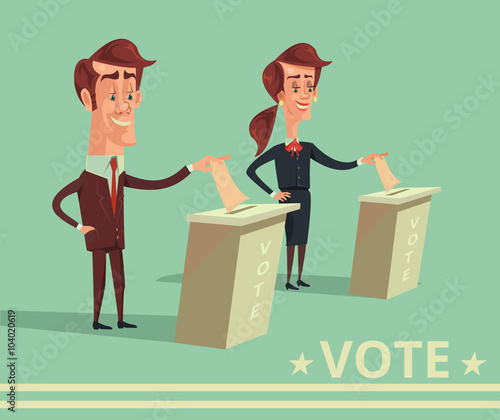 People vote candidates of different parties. Vector cartoon flat illustration