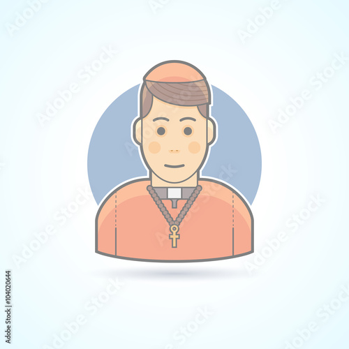Catholic priest, clergyman in a cassock icon. Avatar and person illustration. Flat colored outlined style.