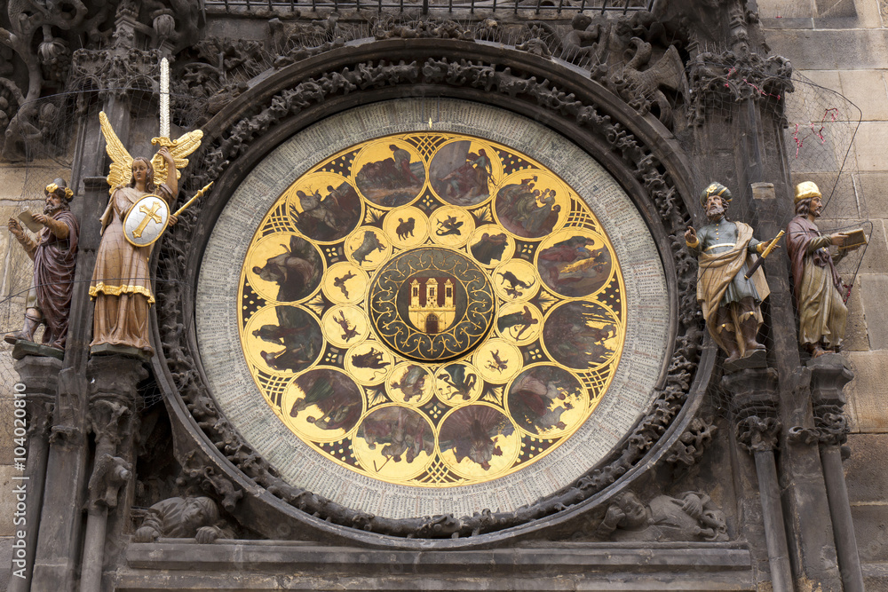 Historical medieval astronomical Clock in Prague on Old Town Hall , Czech Republic