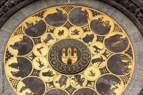 Detail of the historical medieval astronomical Clock in Prague on Old Town Hall , Czech Republic © Kajano