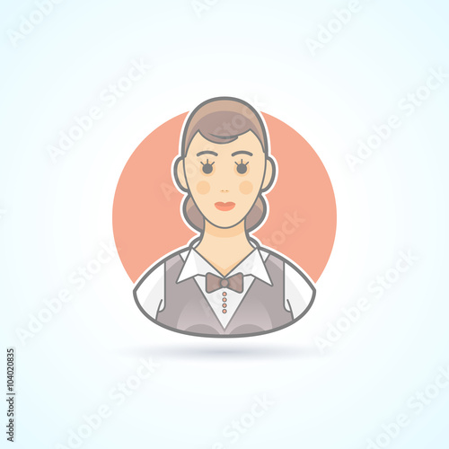 Waitress, nippy, restaurant servicewoman icon. Avatar and person illustration. Flat colored outlined style.