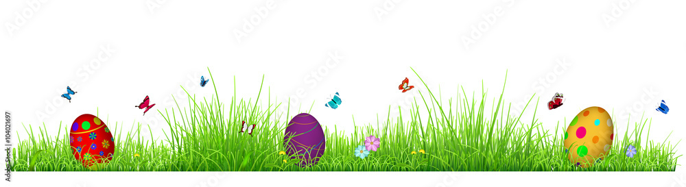 Fototapeta premium Green grass with Easter eggs