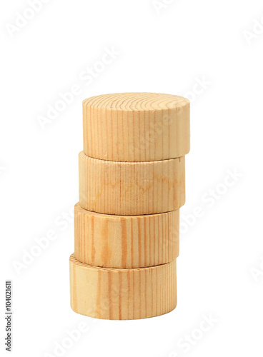 Tower of four cylinder wooden blocks