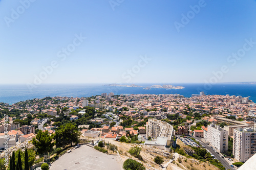 Marseille. The view from the Garde hill. In the background is the islands of the Frioul archipelago