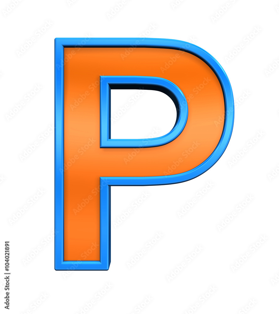 One letter from orange glass with blue frame alphabet set, isolated on white. Computer generated 3D photo rendering. One letter from orange glass with blue frame alphabet set, isolated on white. Computer generated 3D photo rendering.