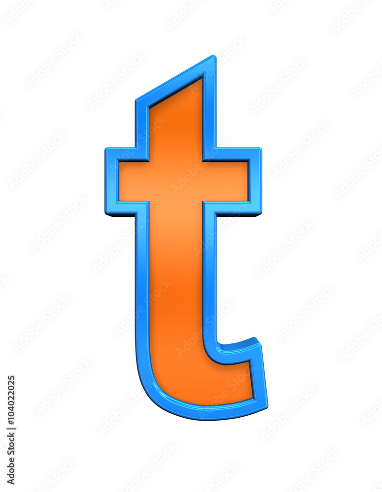 One lower case letter from orange glass with blue frame alphabet set, isolated on white. Computer generated 3D photo rendering. One lower case letter from orange glass with blue frame alphabet set, isolated on white. Computer generated 3D photo rendering.