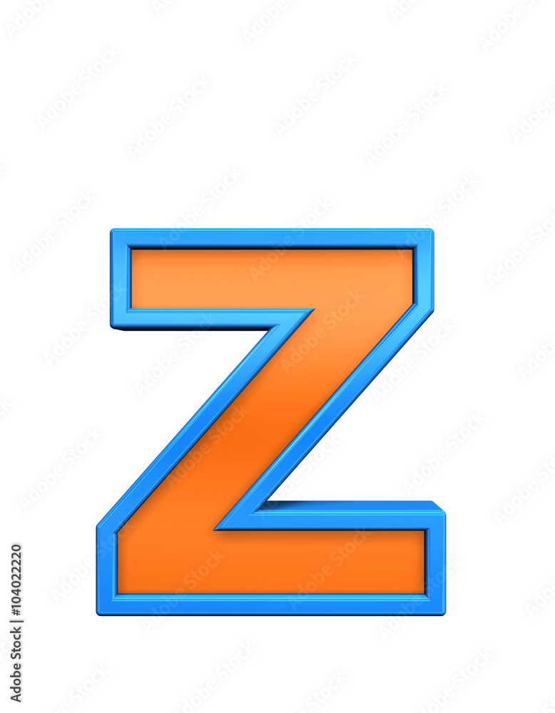 One lower case letter from orange glass with blue frame alphabet set, isolated on white. Computer generated 3D photo rendering. One lower case letter from orange glass with blue frame alphabet set, isolated on white. Computer generated 3D photo rendering.