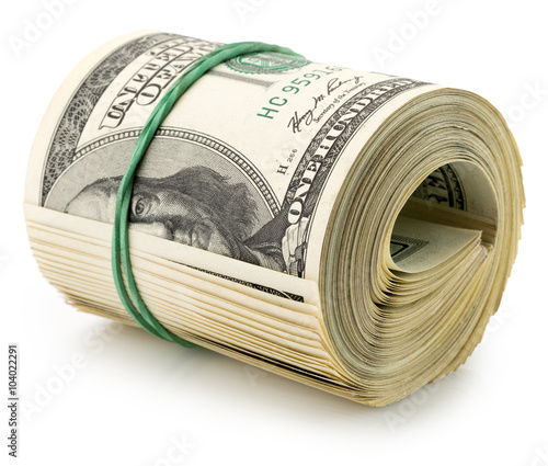 money roll dollars isolated on the white background