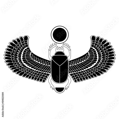 Black and white the Egyptian sacred bug a scarab a symbol of the sun