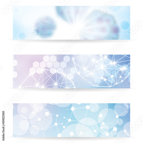 Abstract molecule blue colors banner set