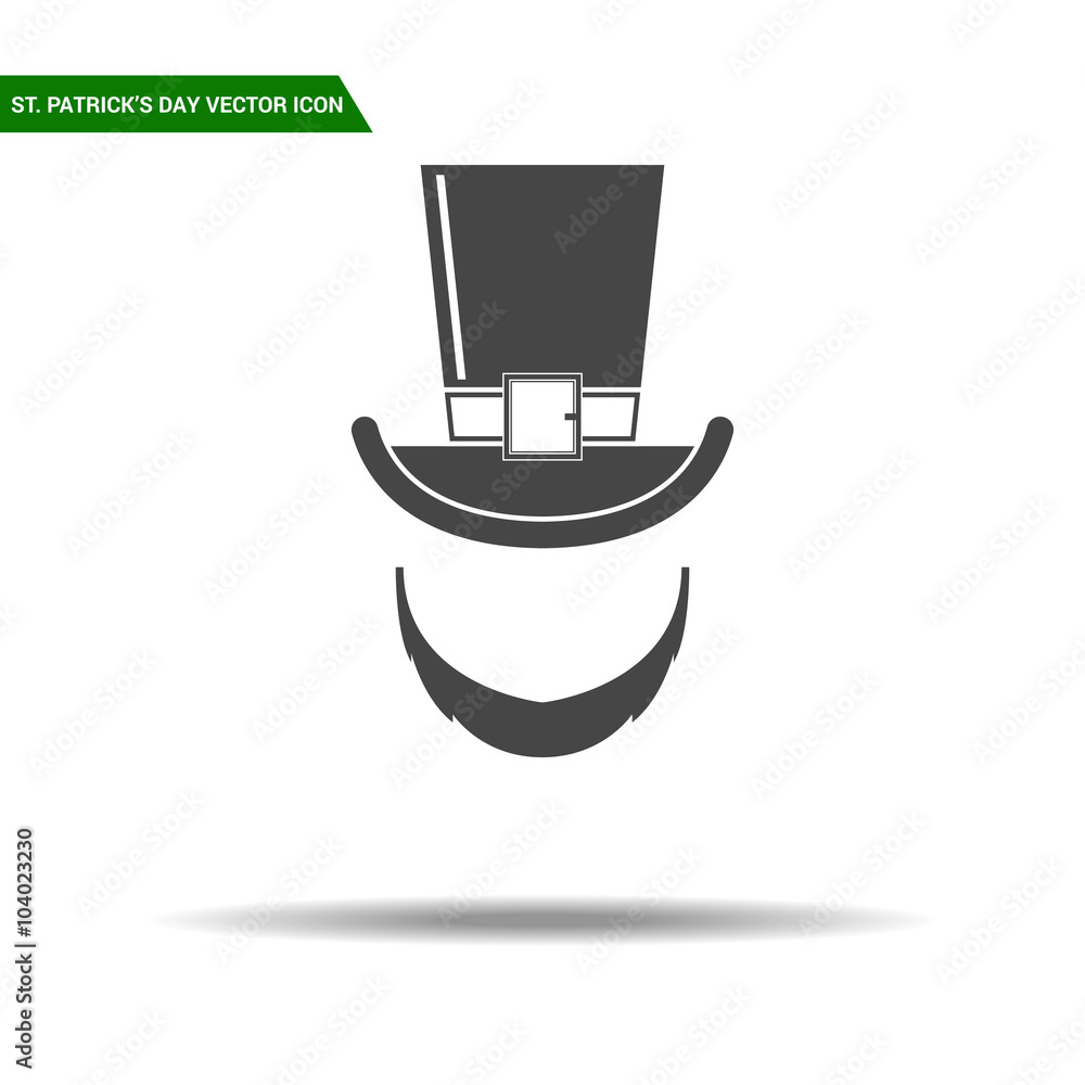 St Patricks Day hat with beard flat icon vector. St Patricks Day hat with beard flat icon vector.