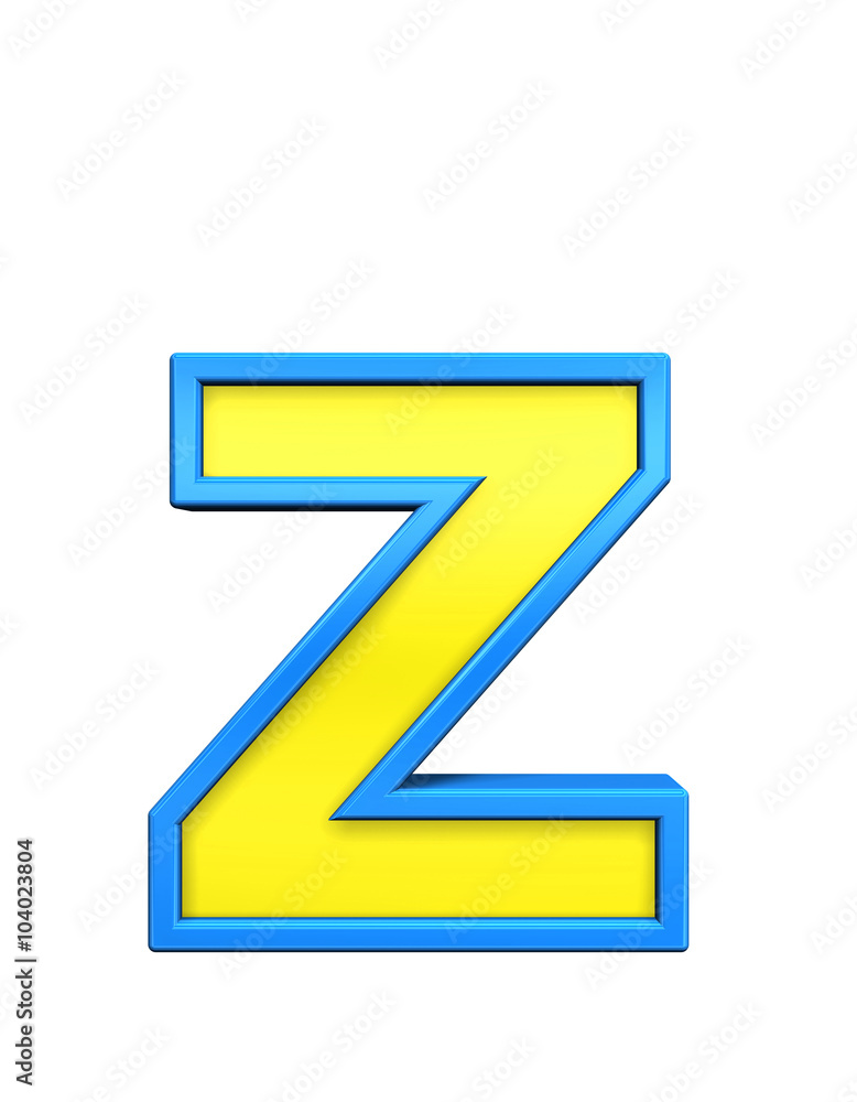 One lower case letter from yellow glass with blue frame alphabet set, isolated on white. Computer generated 3D photo rendering. One lower case letter from yellow glass with blue frame alphabet set, isolated on white. Computer generated 3D photo rendering.