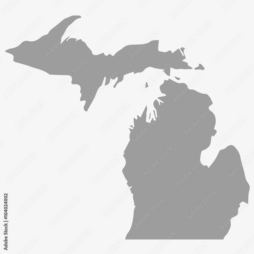 Naklejka Mapa stanu Michigan w kolorze szarym na białym tle