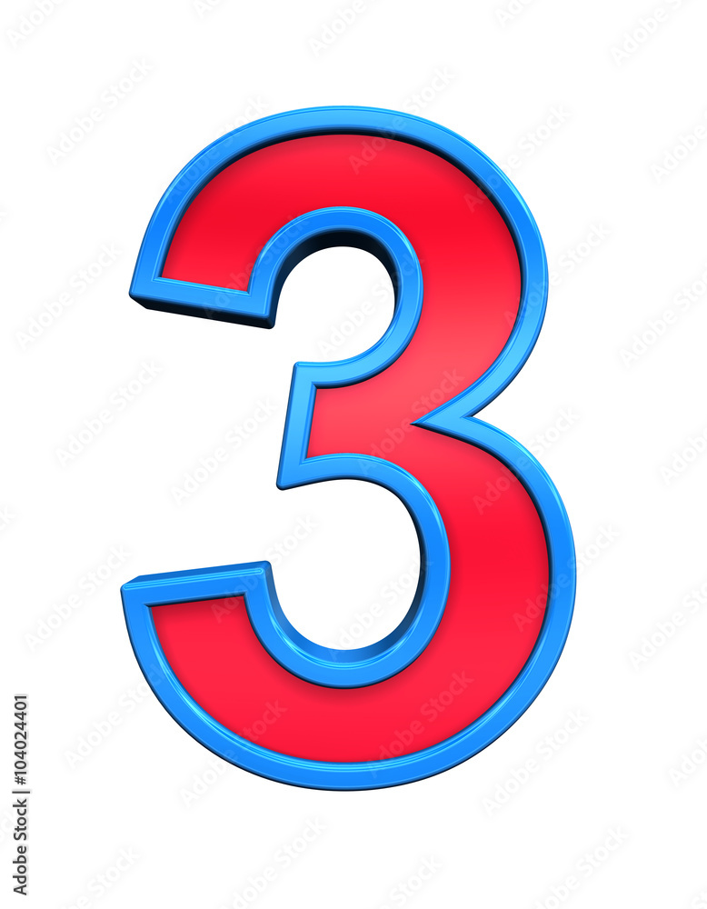 One digit from red glass with blue frame alphabet set, isolated on white. Computer generated 3D photo rendering. One digit from red glass with blue frame alphabet set, isolated on white. Computer generated 3D photo rendering.