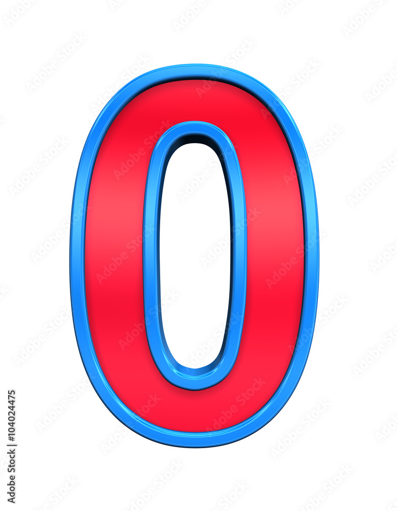 One digit from red glass with blue frame alphabet set, isolated on white. Computer generated 3D photo rendering. One digit from red glass with blue frame alphabet set, isolated on white. Computer generated 3D photo rendering.