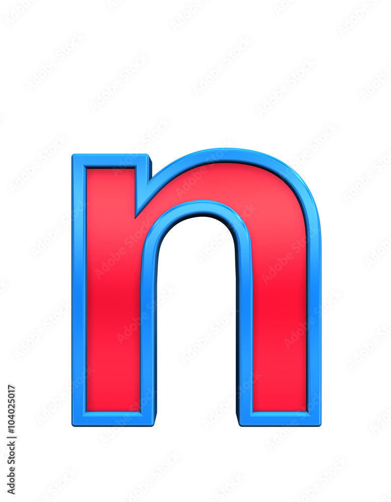 One lower case letter from red glass with blue frame alphabet set, isolated on white. Computer generated 3D photo rendering. One lower case letter from red glass with blue frame alphabet set, isolated on white. Computer generated 3D photo rendering.
