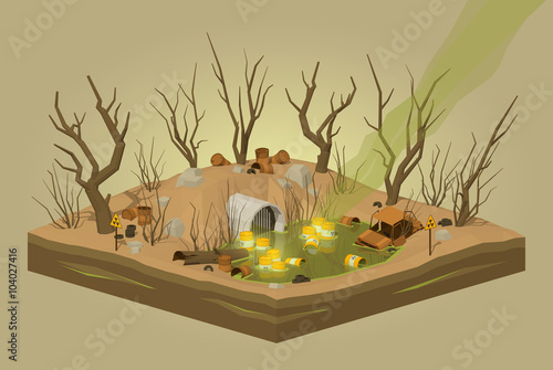 Toxic waste dump. 3D lowpoly isometric vector concept illustration
