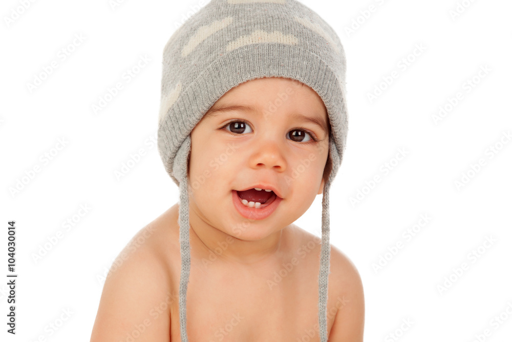 Adorable baby with wool cap Adorable baby with wool cap