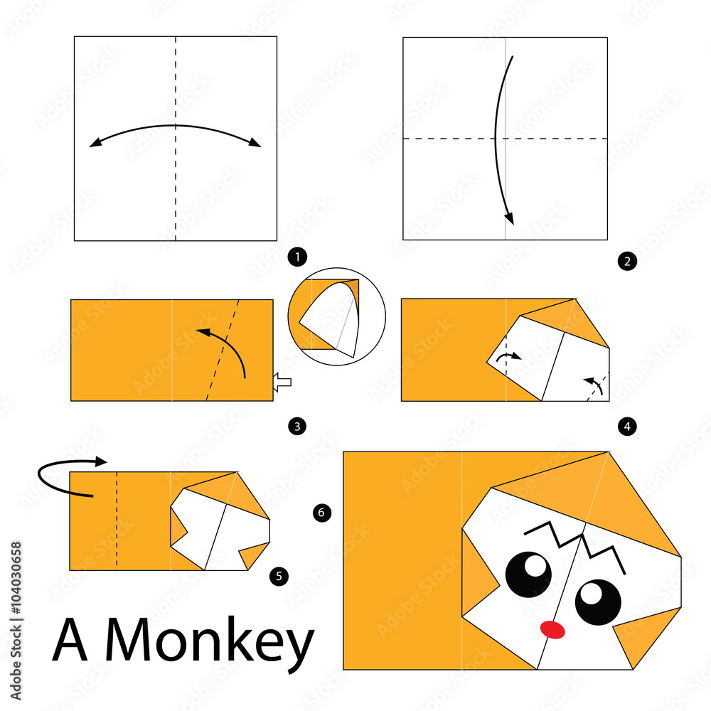 Step by step instructions how to make origami A Monkey. Stock Vector ...