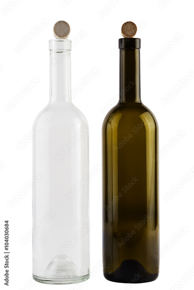 Isolated red and white wine bottles Isolated red and white wine bottles