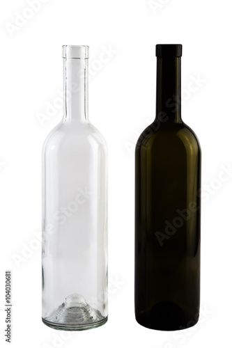 Isolated red and white vine bottles