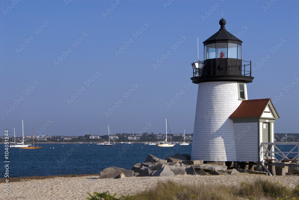 Brant Point Lighthouse Over Harbor on Nantucket Island