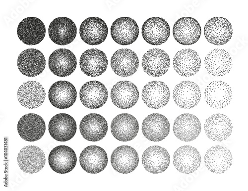 Set of 35 round stipple pattern for design . Spot engraving to create brushes . Engraving for retro backgrounds . Engraving for shade . Highly detailed set of tile engraving for design
