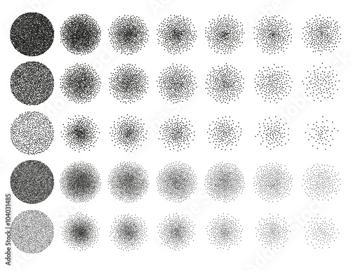 Set of 35 round stipple pattern for design . Spot engraving to create brushes . Engraving for retro backgrounds . Engraving for shade . Highly detailed set of tile engraving for design photo