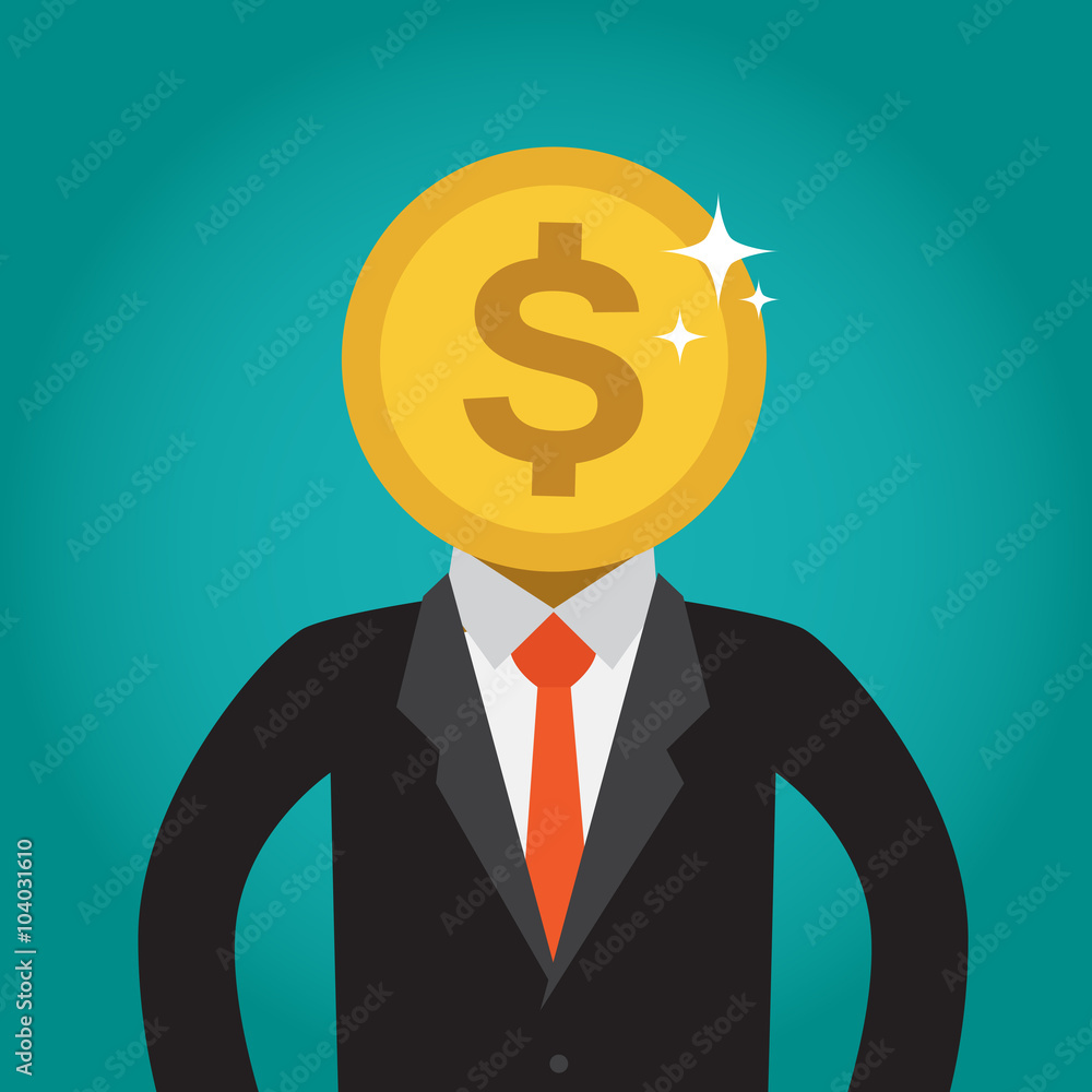 Businessman with a coin head (dollar). Businessman with a coin head (dollar).