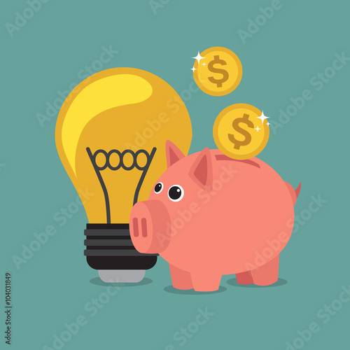 Save energy and money with a piggy bank. Illustration in vectors.
