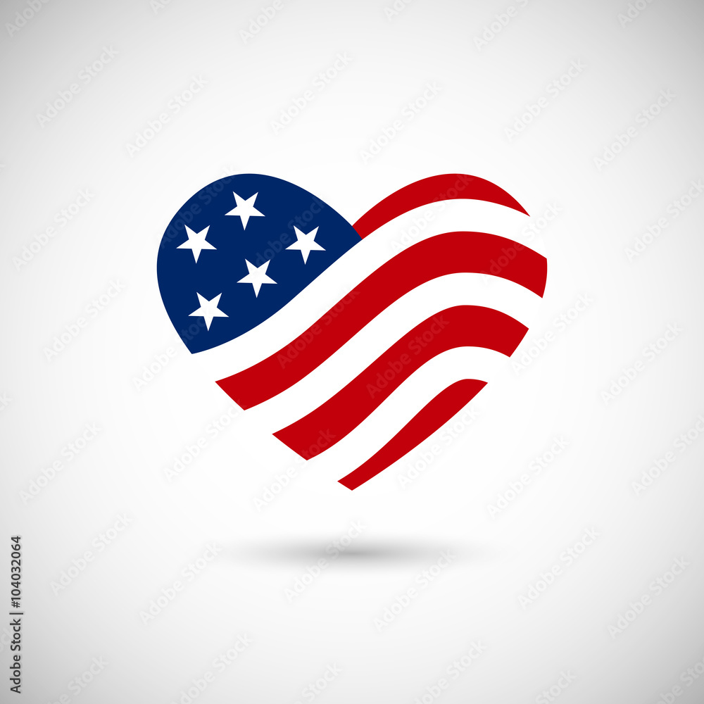 Obraz premium American flag in heart vector illustration sign on white backgro